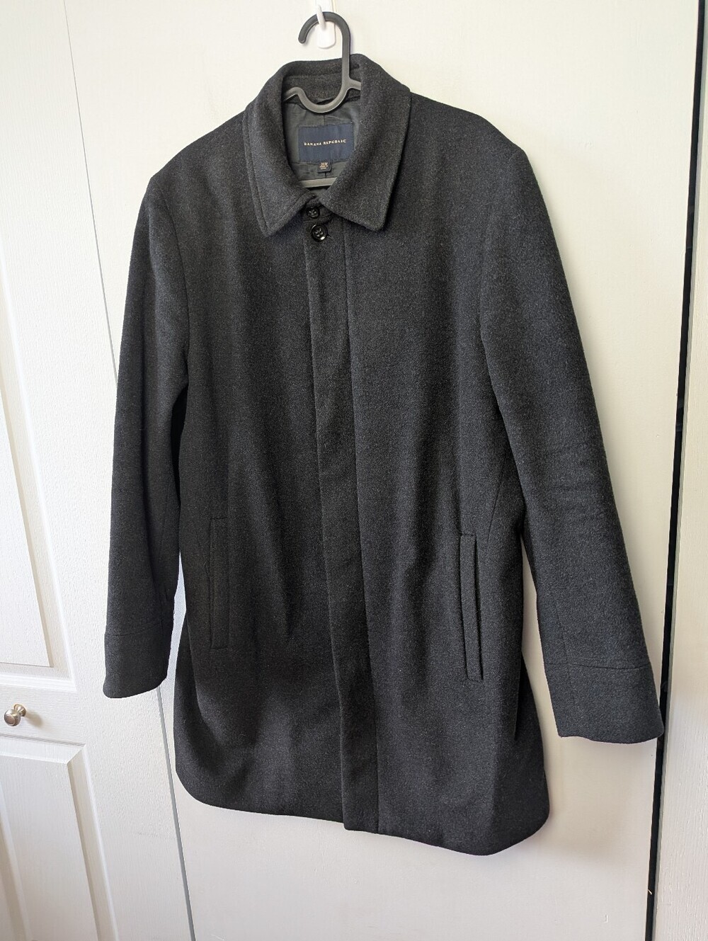 BANANA REPUBLIC Men Wool Mix Winter Coat Gray Color Pockets Mid Lenght Size M